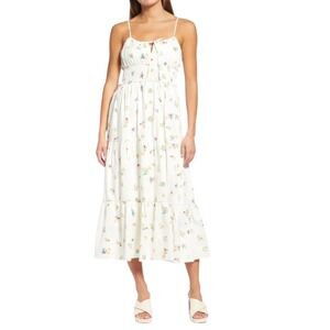 WAYF Wisteria Floral Tiered Midi Sundress Cottagecore White M